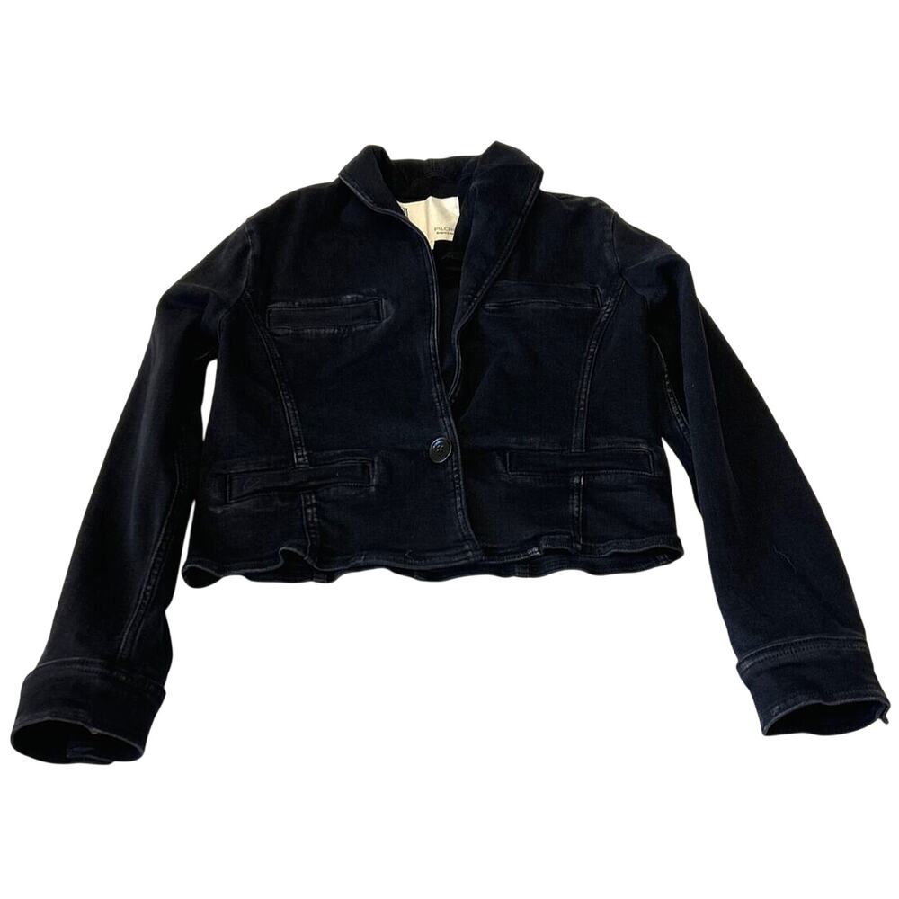 Pilcro Anthropologie Black Denim Single Button Blazer Jacket Moto Cropped Small
